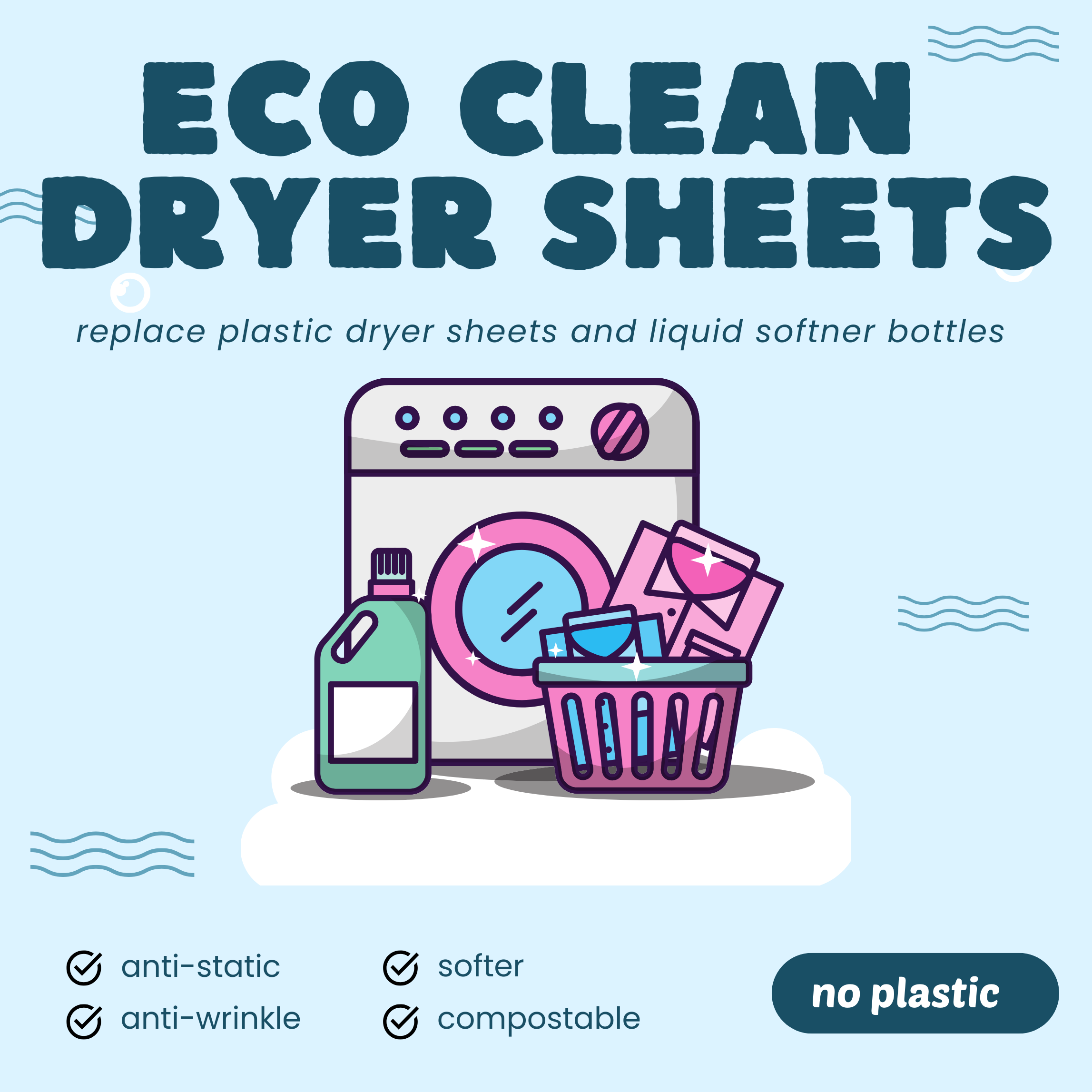 Eco Dryer Sheets Fresh Linen Scent by Symobiotic Products LLC 50 LG Sheets