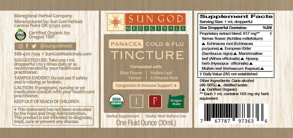 Organic Panacea Cold Season Tincture by Sun God Medicinals 1oz