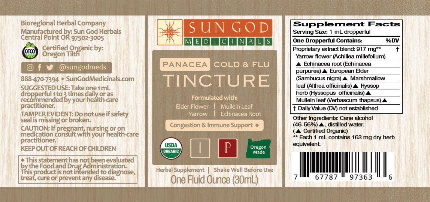 Organic Panacea Cold Season Tincture by Sun God Medicinals 1oz