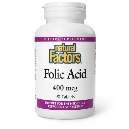 Folic Acid (400 mcg) w/ Calcium (20 mg) by Natural Factors 90 tablets