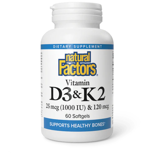 Vitamin D3 & K2 (25 mcg (1,000 IU) & 120 mcg) by Natural Factors 60 softgels