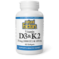 Vitamin D3 & K2 (25 mcg (1,000 IU) & 120 mcg) by Natural Factors 60 softgels