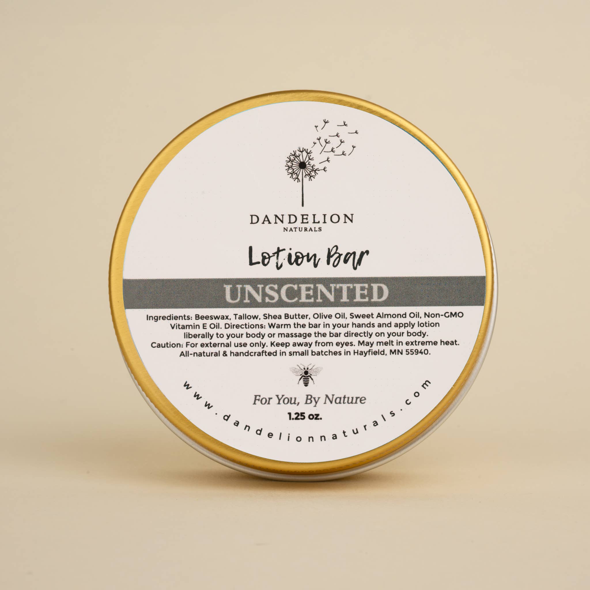 Unscented Solid Tallow Lotion Bar | by Dandelion Naturals 1.25oz