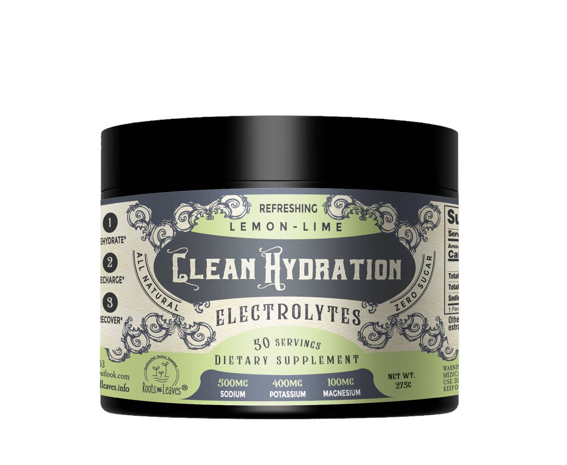 Clean Hydration Electrolytes- Lemon Lime by Roots & Leaves 50 to 100 servings