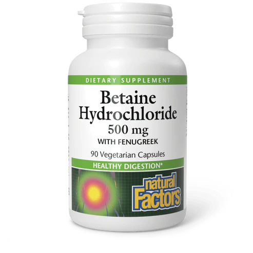 Betaine HCL (500mg) w/  Fenugreek (100mg) by Natural Factors 90 capsules
