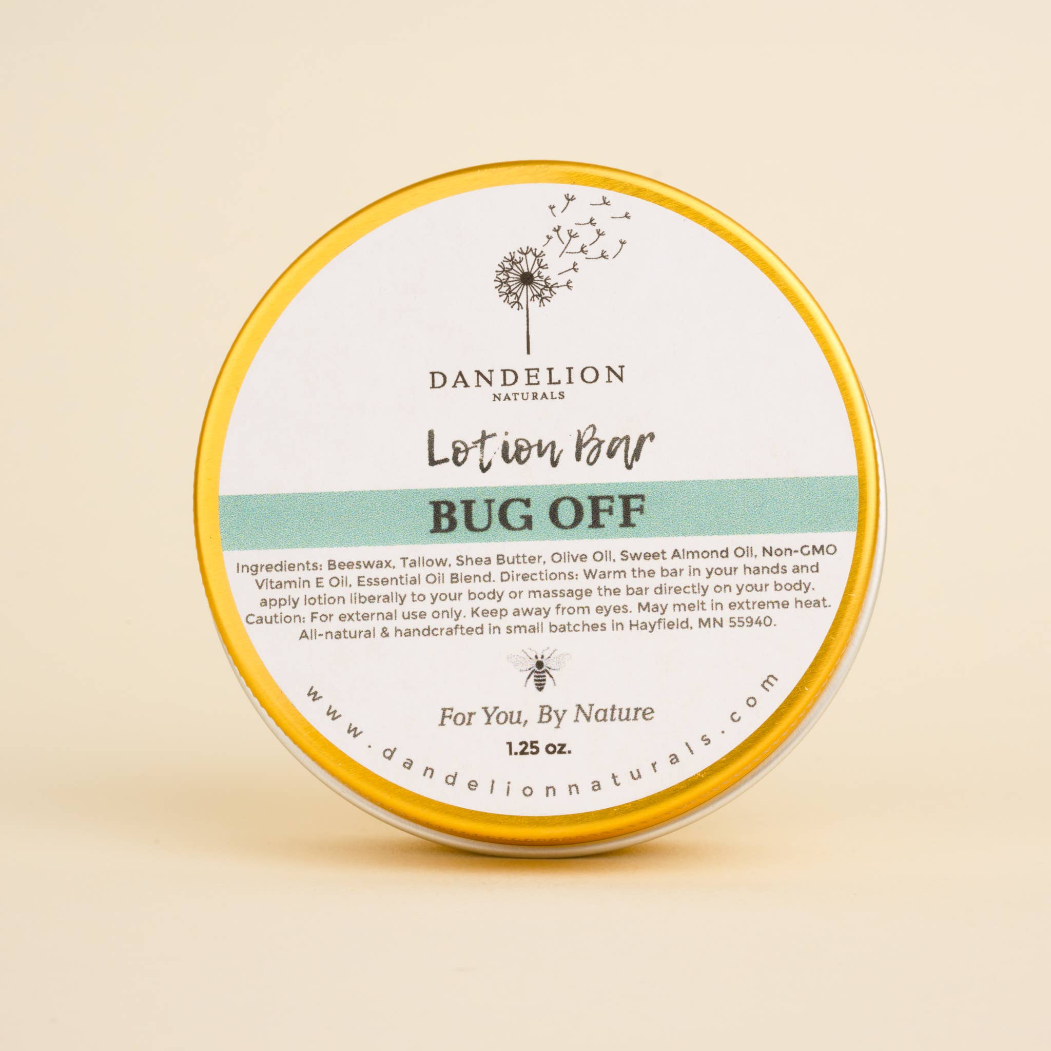 Tallow Lotion Bar | Bug Off by Dandelion Naturals 1.25 oz