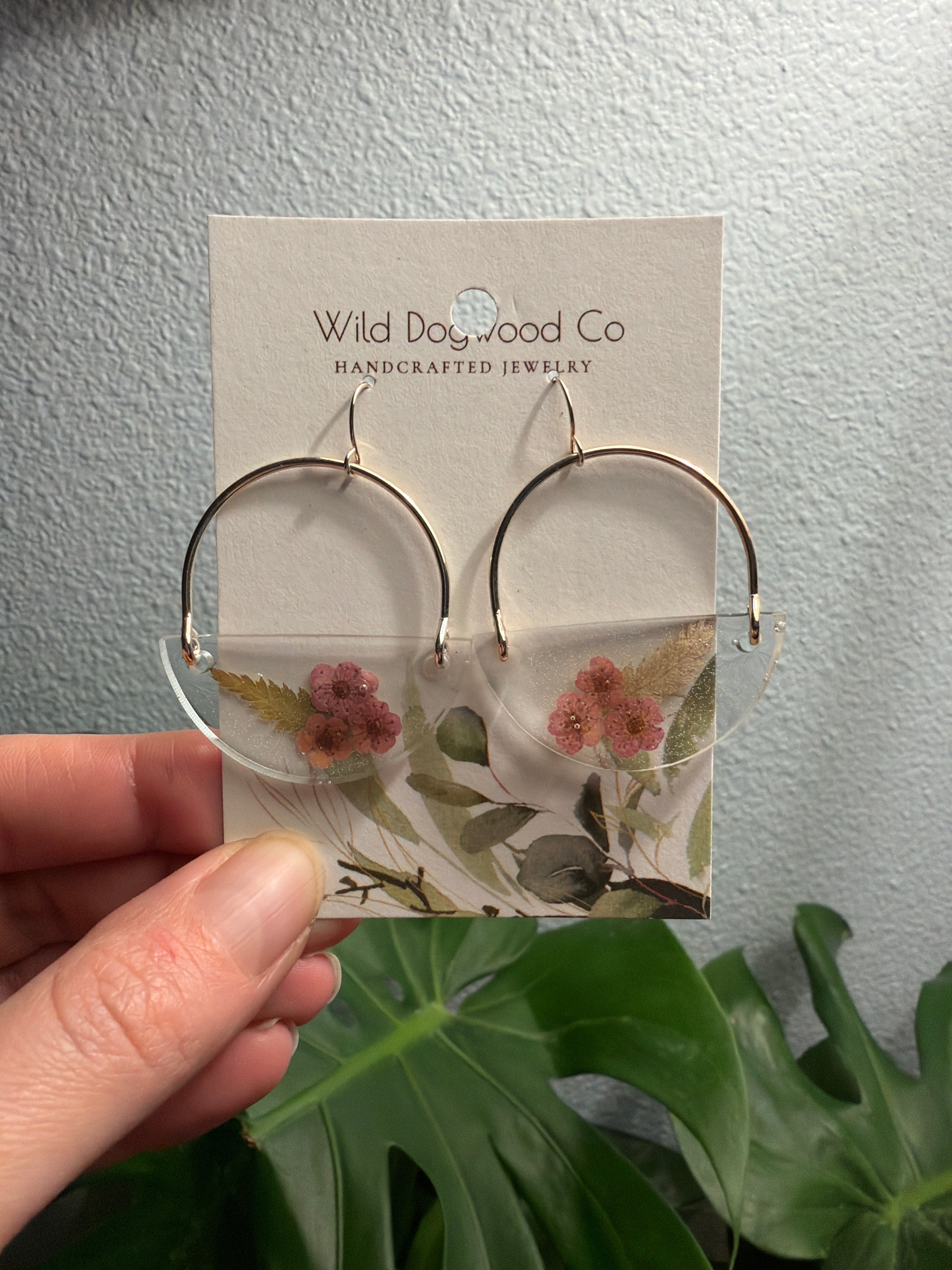 Arched Pressed Purple Flower Dangle Earring by Wild Dogwood Co. 1 pair