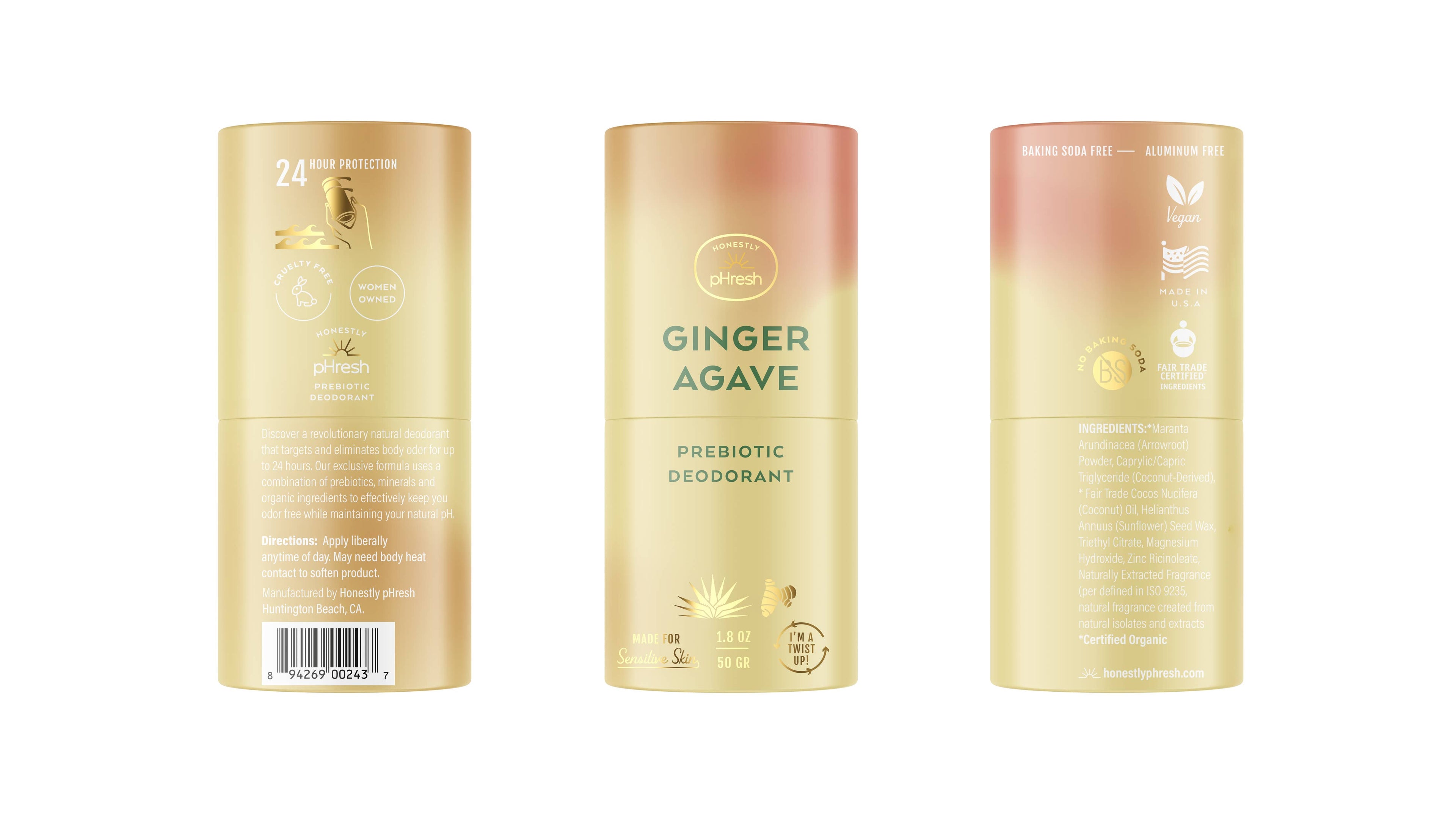 Ginger Agave Deodorant by Honestly pHresh 1.8 oz