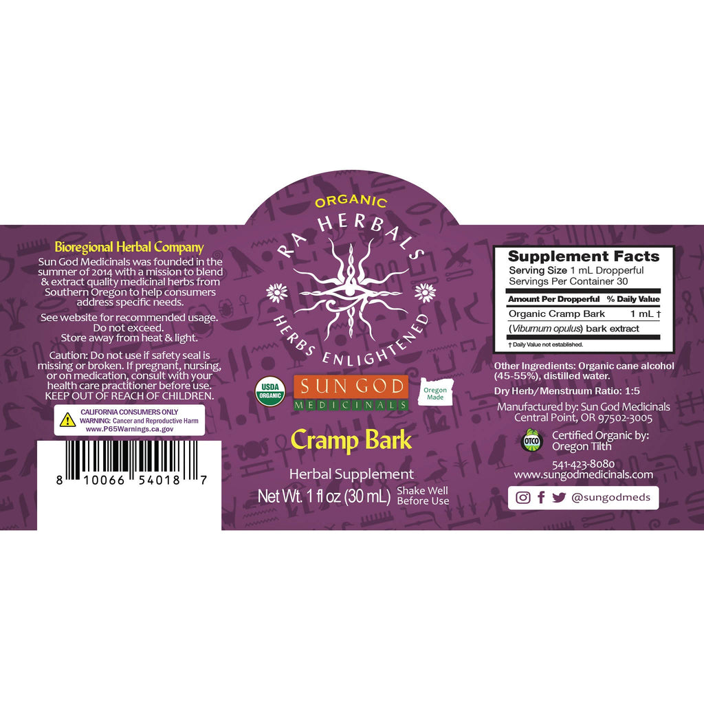 Organic Cramp Bark Tincture by Sun God Medicinals 1oz