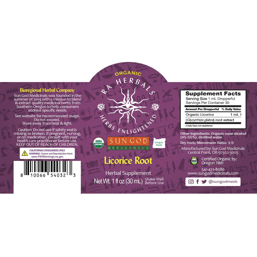 Organic Licorice Root Tincture by Sun God Medicinals 1oz