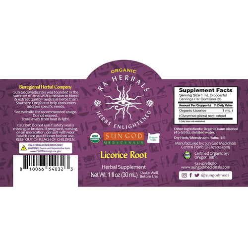 Organic Licorice Root Tincture by Sun God Medicinals 1oz