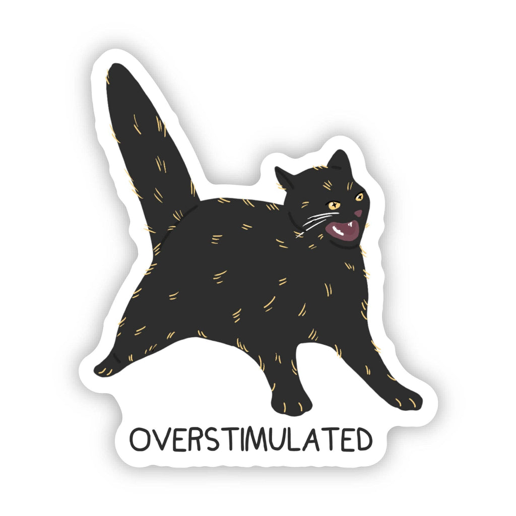 Overstimulated Black Cat Sticker by Big Moods