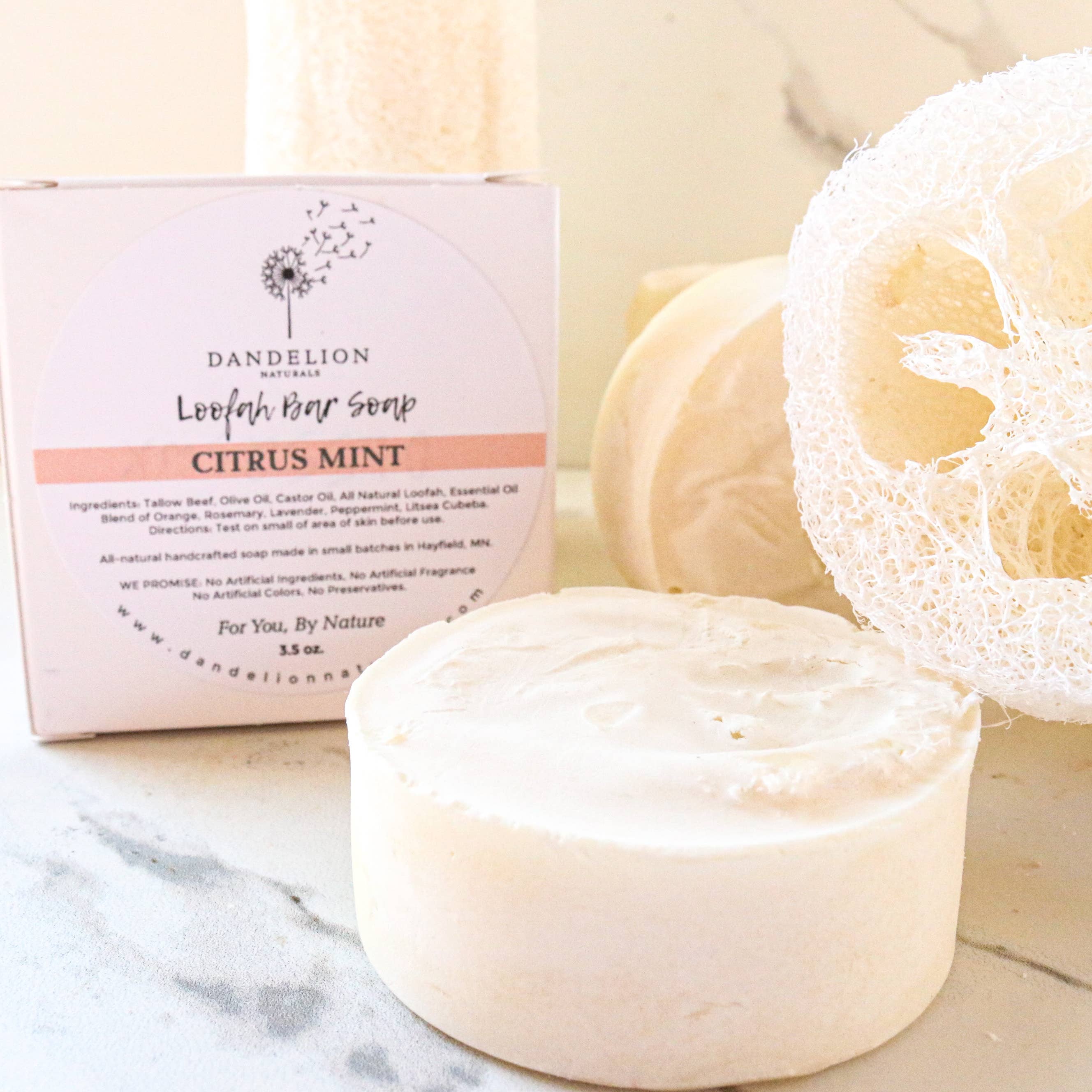 Tallow Loofah Bar Soap | Citrus + Mint by Dandelion Naturals 3.5oz