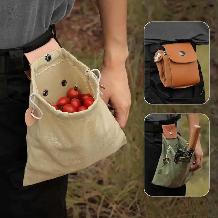 Portable Leather Canvas Foraging Pouch by American Leather Goods