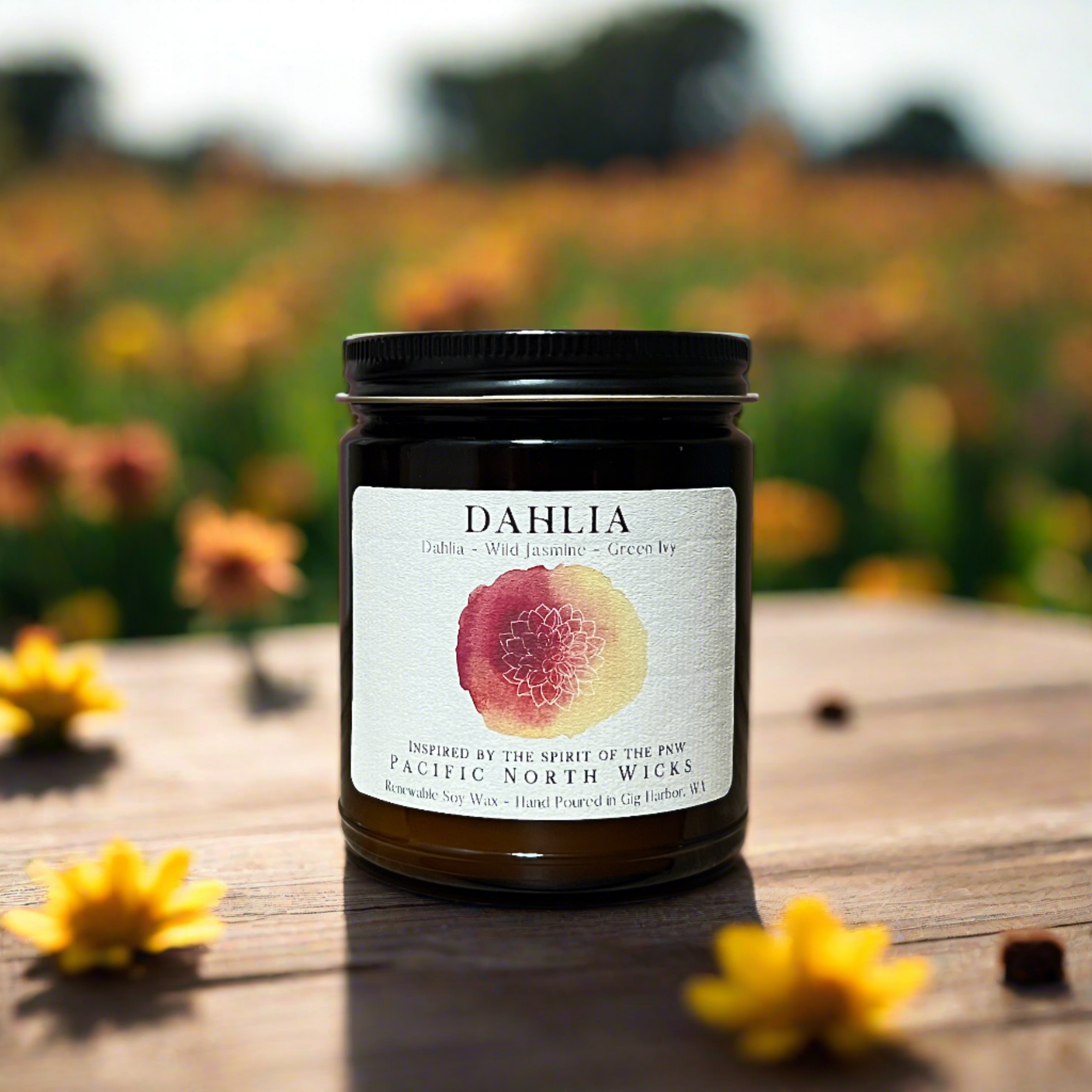 Dahlia Candle | Lush Floral Scent by Pacific North Wicks 8oz