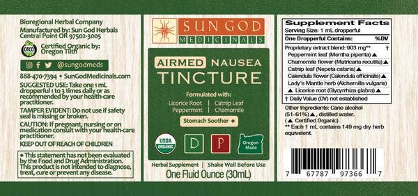 Organic Airmed Nausea Tincture by Sun God Medicinals 1oz