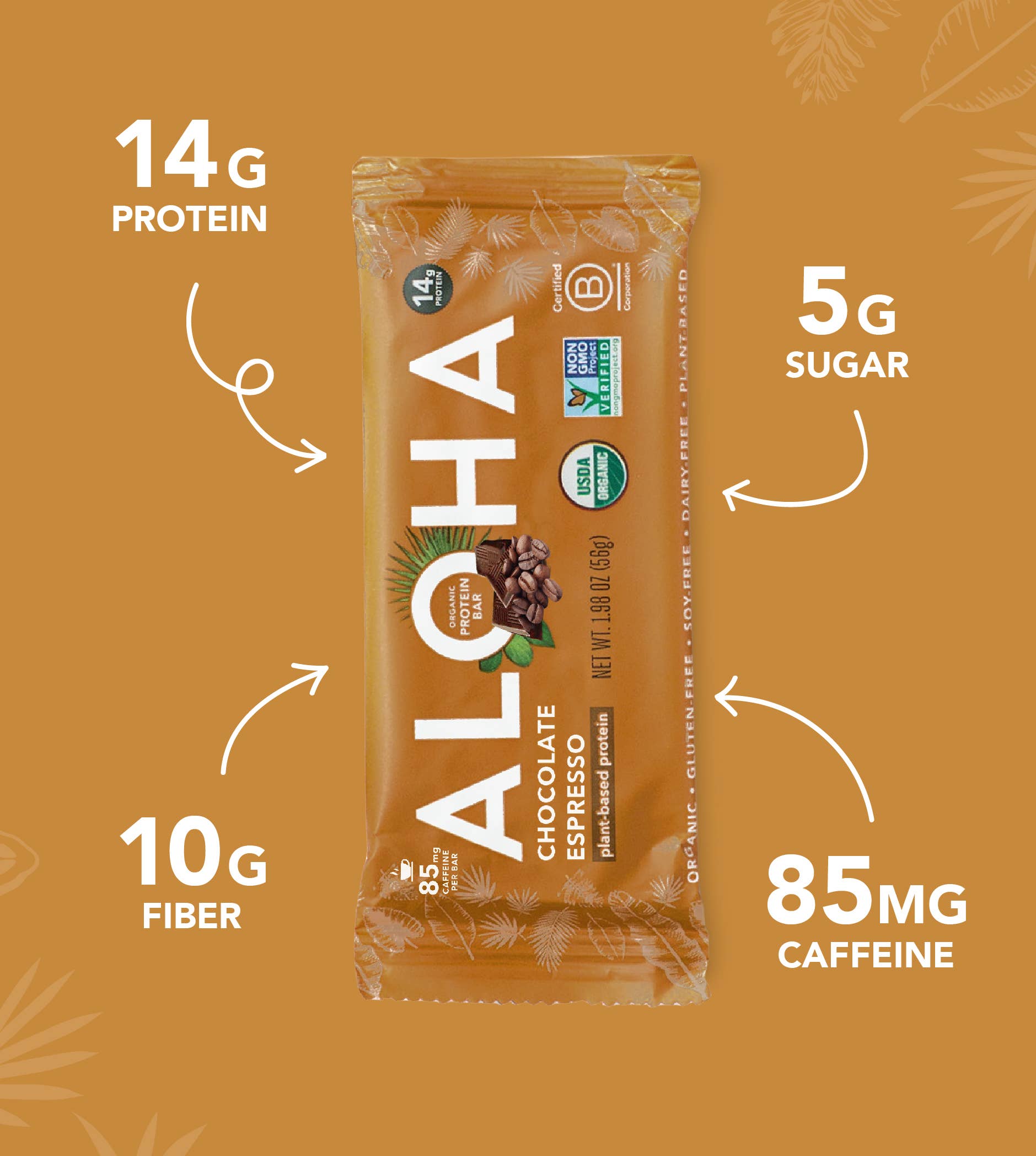 Chocolate Espresso Protein + Caffeine Bar by Aloha 1.98oz