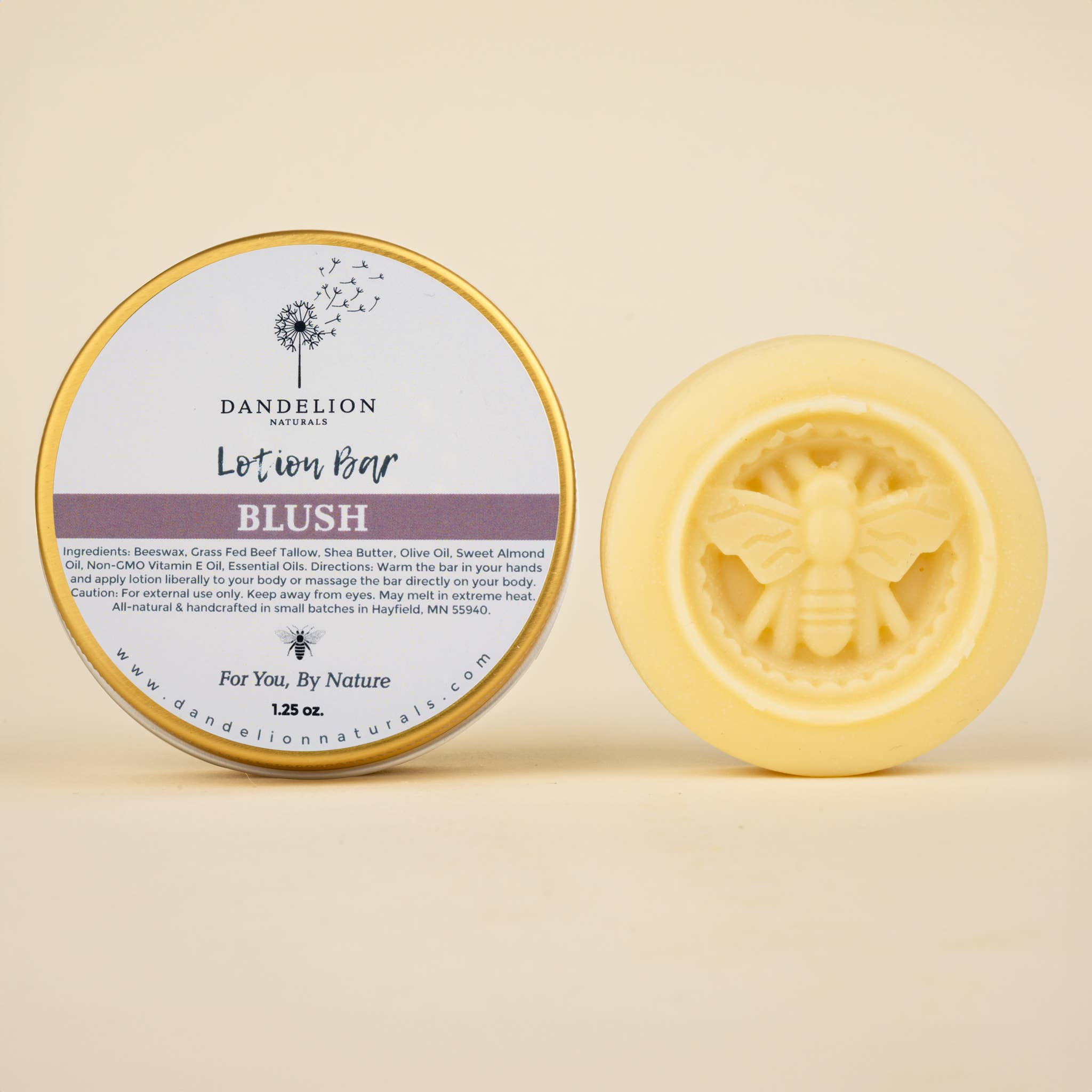 Tallow Lotion Bar with Patchouli, Lavender, Geranium | Blush by Dandelion Naturals 1.25 oz