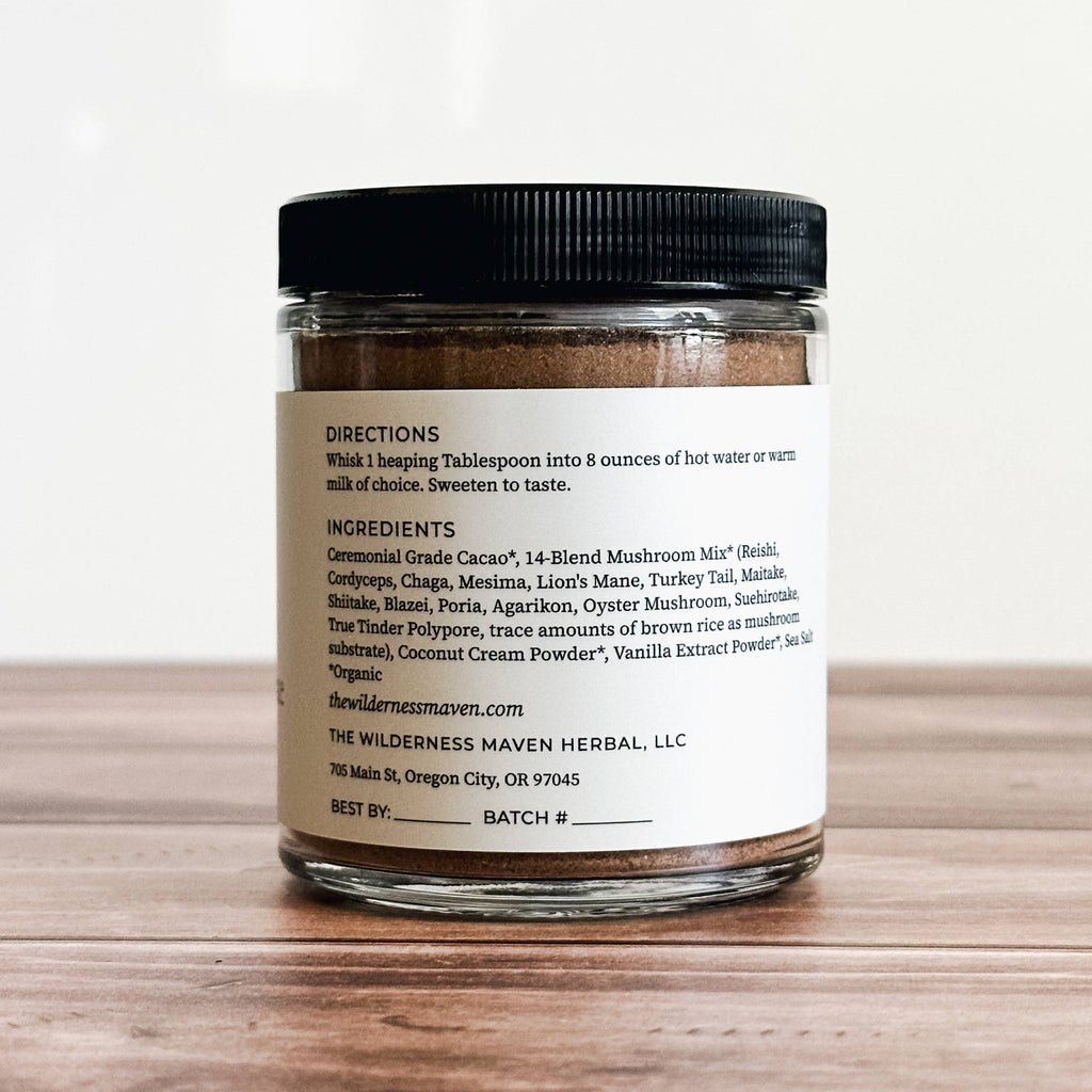 Mushroom Chocolate Herbal Hot Cocoa by Wildness Maven Apothecary 6oz