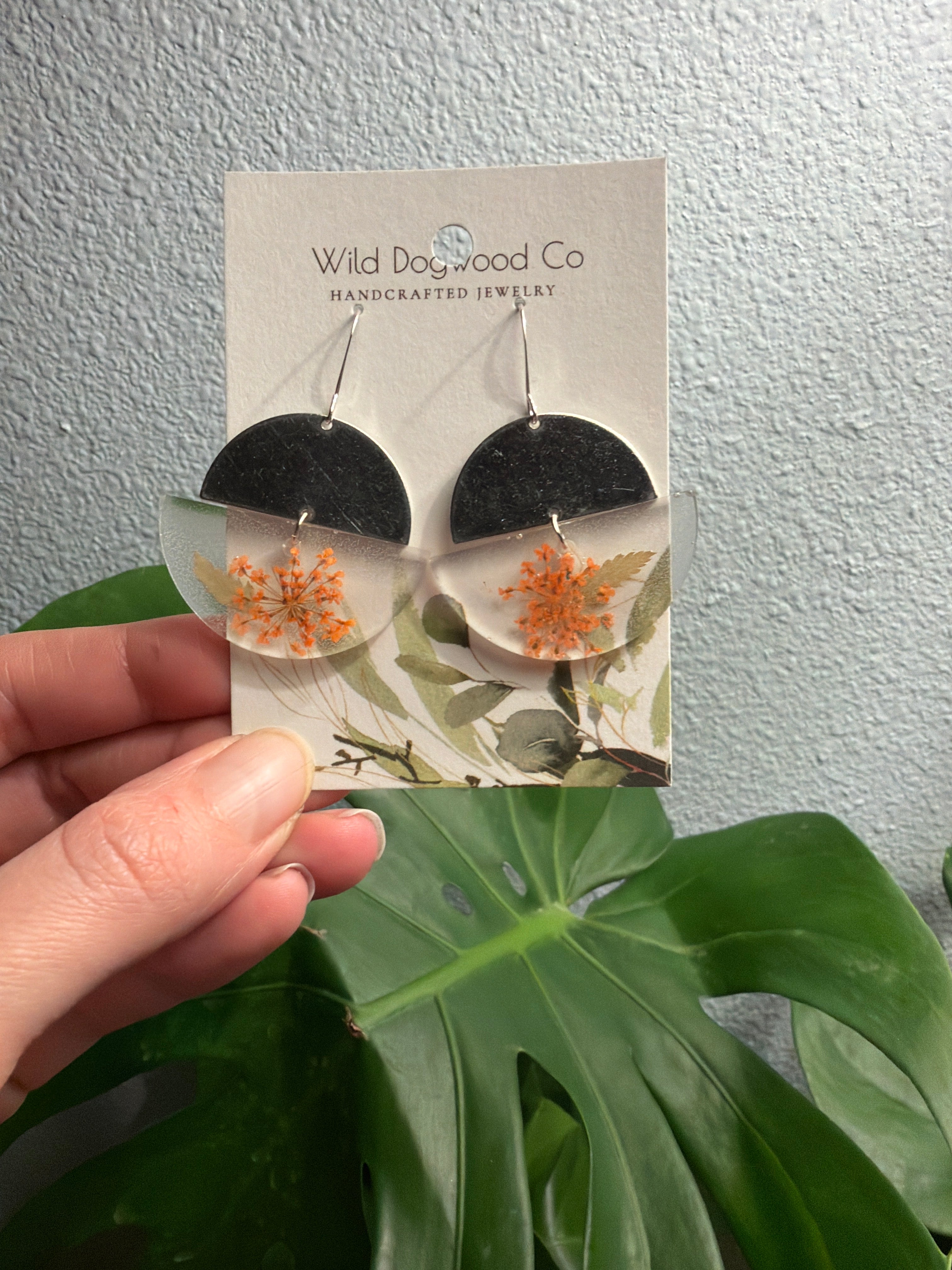 Pressed Flower and Half Moon Earrings by Wild Dogwood Co. 1 pair
