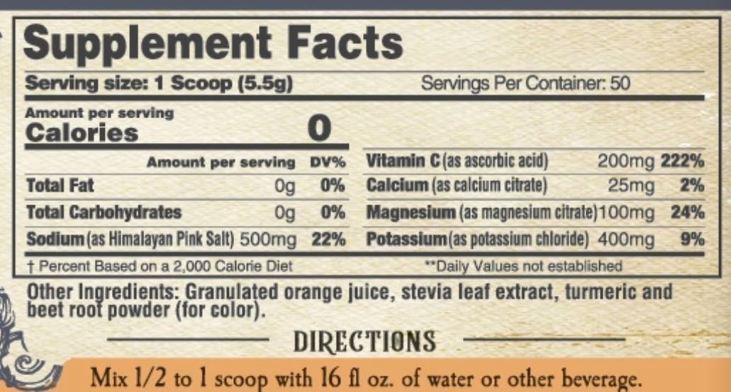 Clean Hydration Electrolytes- Orange by Roots & Leaves 50 to 100 servings