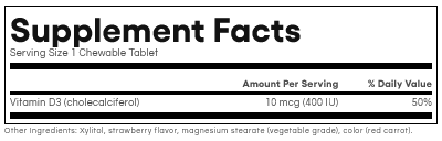 Kids Vitamin D3 (10 mcg (400 IU)) by Natural Factors 100 chewable (Strawberry) tablets