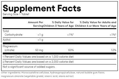 Kids Magnesium Citrate by Natural Factors 60 chewable (Bubble Gum) tablets