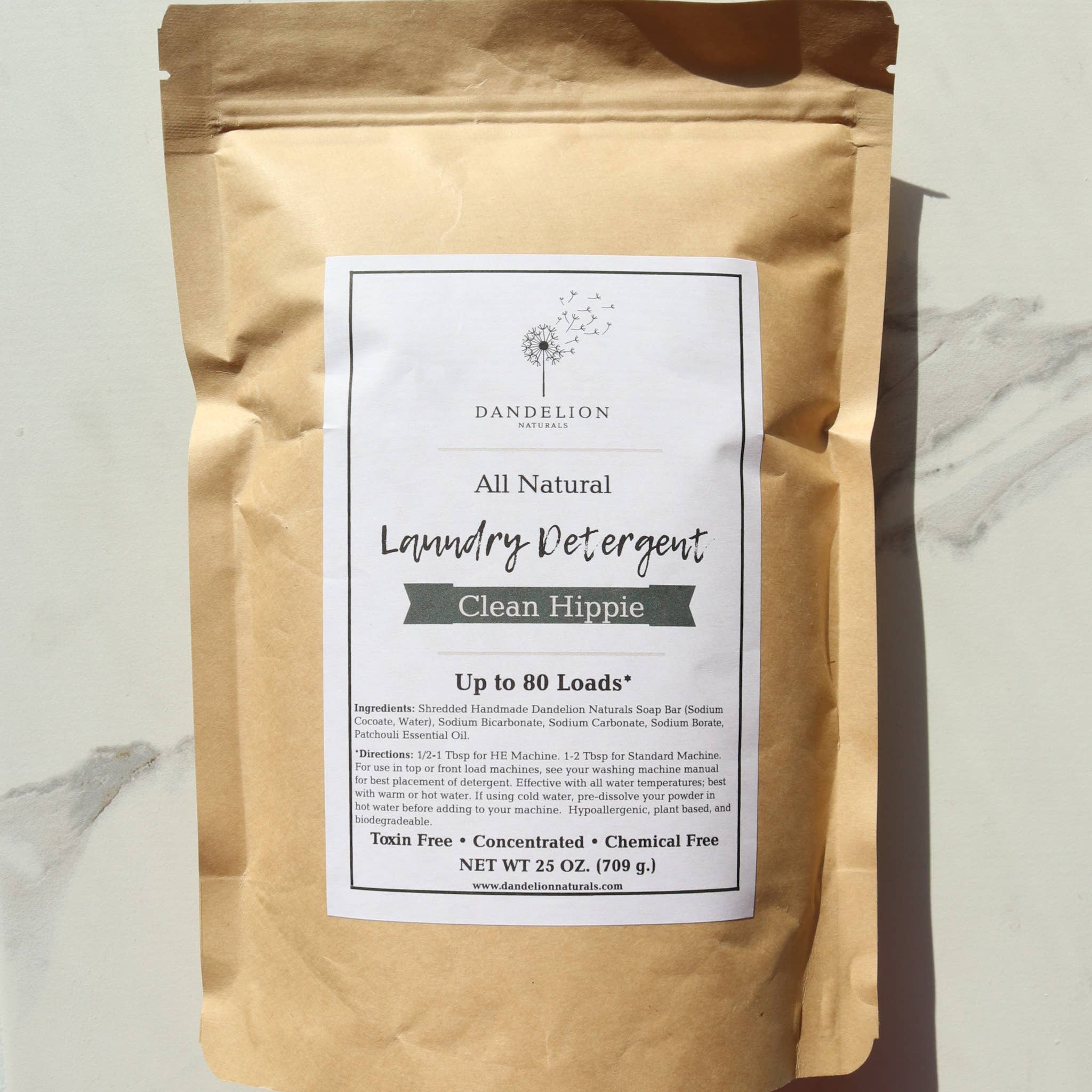 Clean Hippie Laundry Soap | Laundry Detergent Powder by Dandelion Naturals 25oz