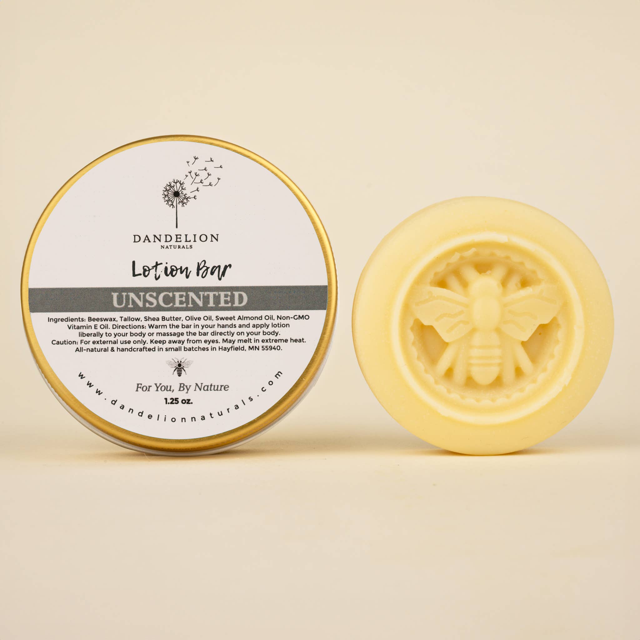 Unscented Solid Tallow Lotion Bar | by Dandelion Naturals 1.25oz