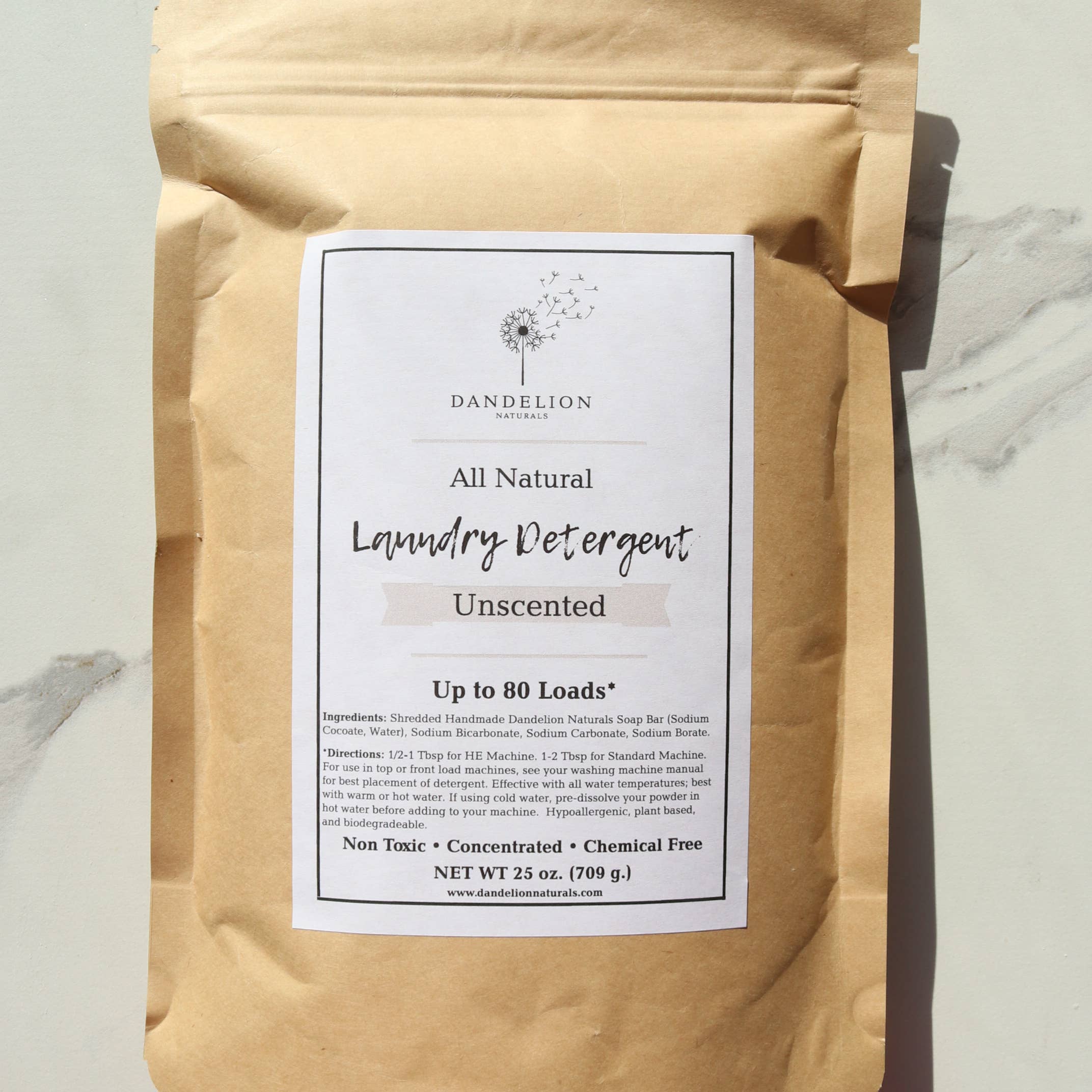 Unscented Laundry Soap | Laundry Detergent Powder by Dandelion Naturals 25oz